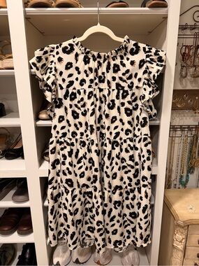 JODIFL Cream Leopard Ruffle Tiered Dress
